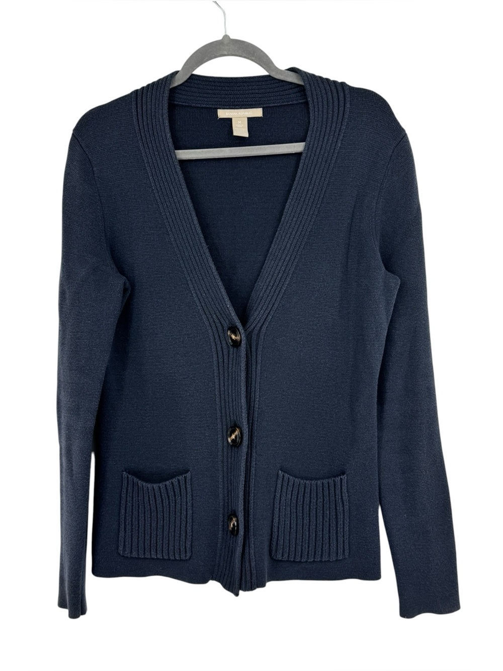 Banana Republic 3 Button V-Neck Cardigan Sweater Womens Deep Navy Size Medium